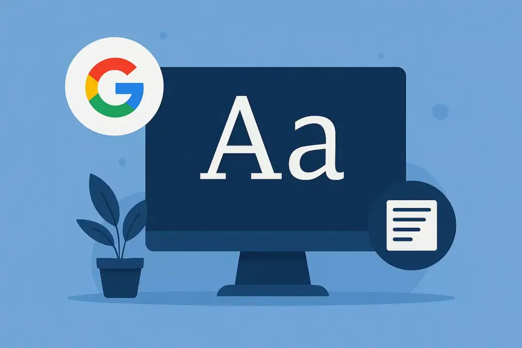1. Ikona i tekst A i a na ekranie komputera z logo Google.