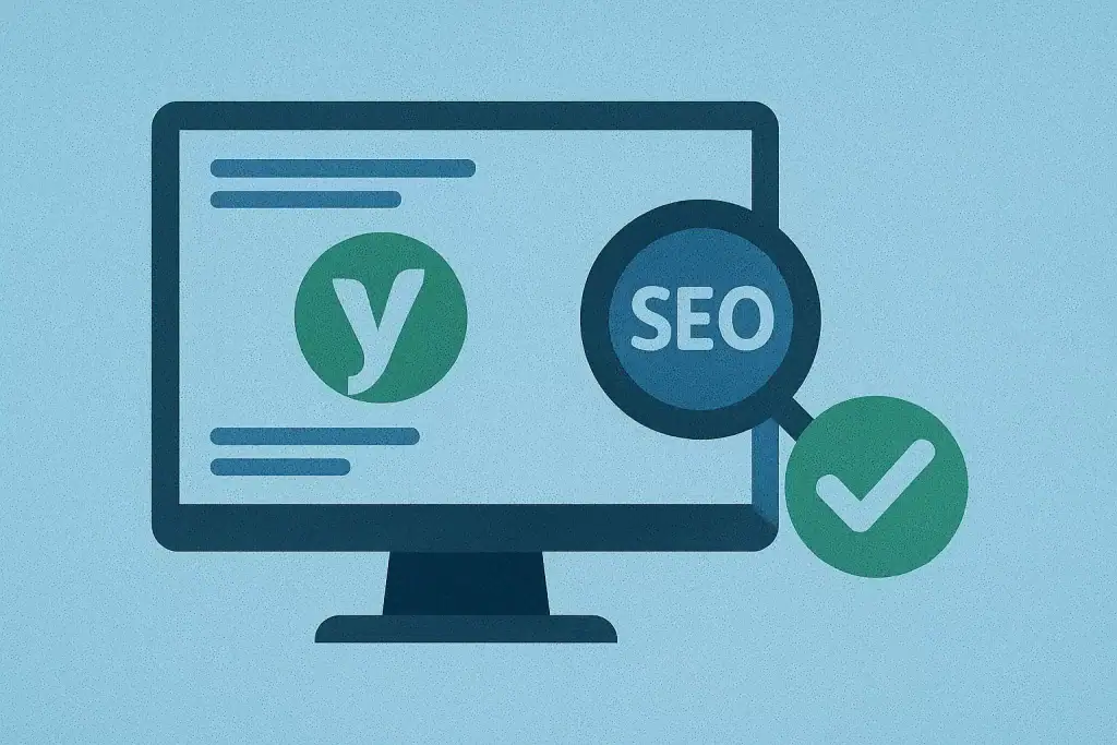 Y wyszukiwarka internetowa z symbolem SEO i zaznaczeniem celów optymalizacji.