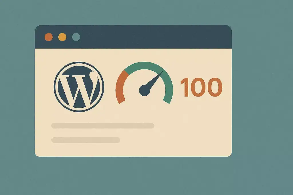 Szybki ranking prędkości ładowania WordPress, wskazujący osiągnięcie 100 punktów.