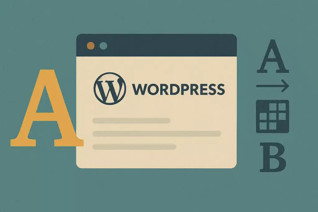 WordPress logo na ekranie komputera, ilustracja tworzenia strony internetowej.