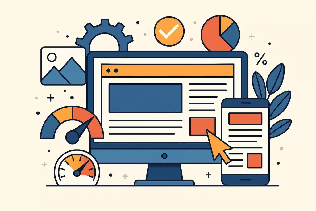 Przyjazna dla urządzeń mobilnych strona internetowa z wykresami i wskaźnikami.