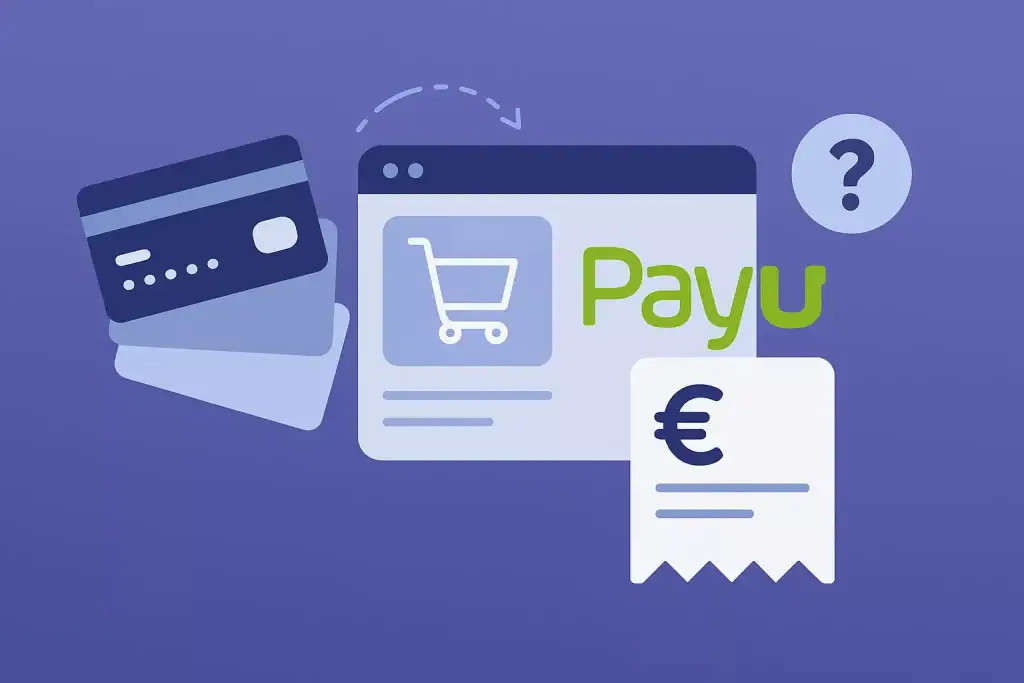 Karta kredytowa i ekran sklepu online z ikoną płatności PayU.