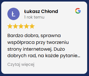 Nowoczesna strona internetowa z pozytywną opinią i pięcioma gwiazdkami.