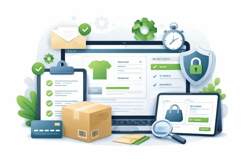 Ilustracja narzędzi do budowy WordPress, sklepu online, analityki i marketingu.