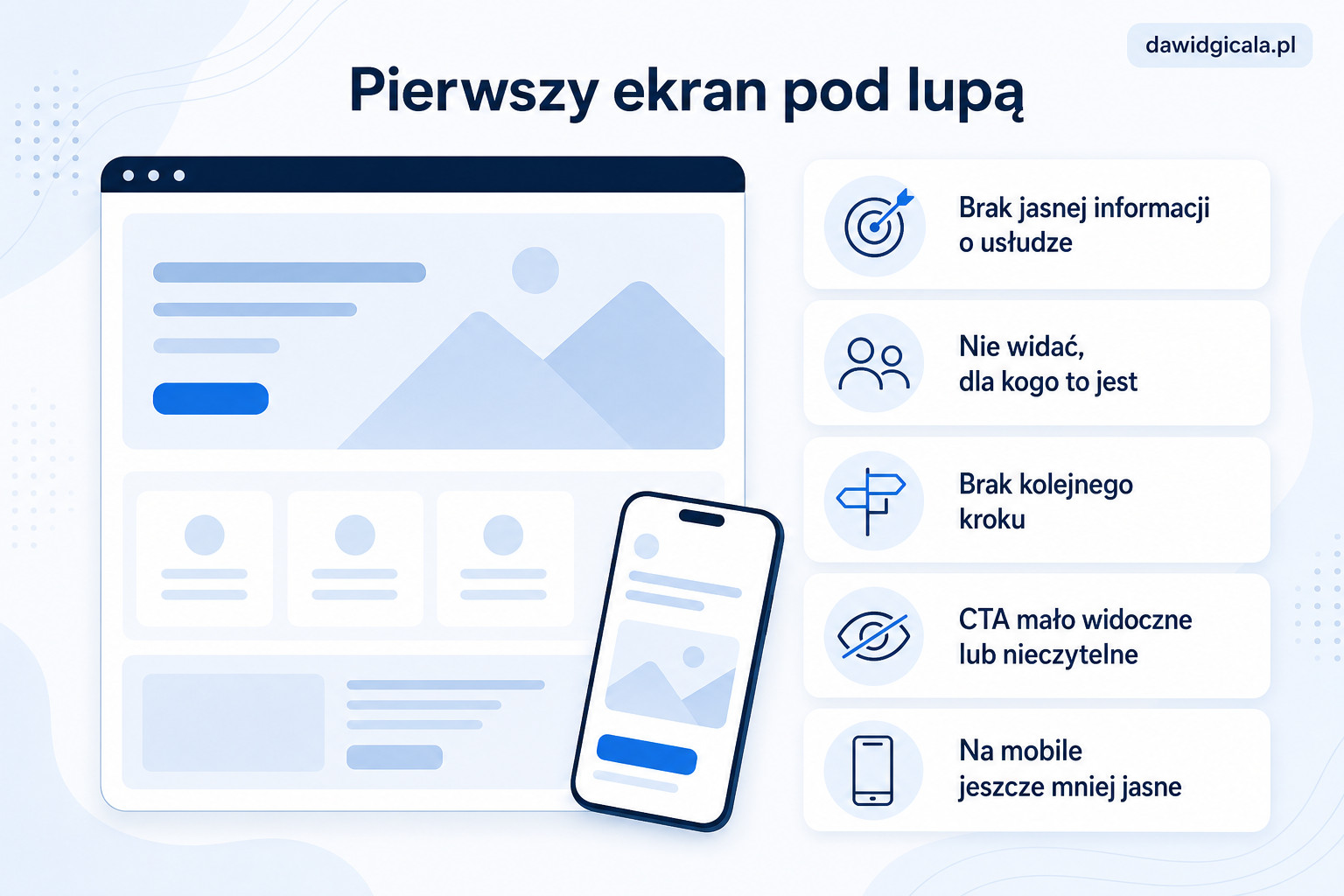 Pierwszy ekran strony nie tłumaczy, czym zajmuje się firma i klient nie wie, co dalej — FAU_IMAGE1