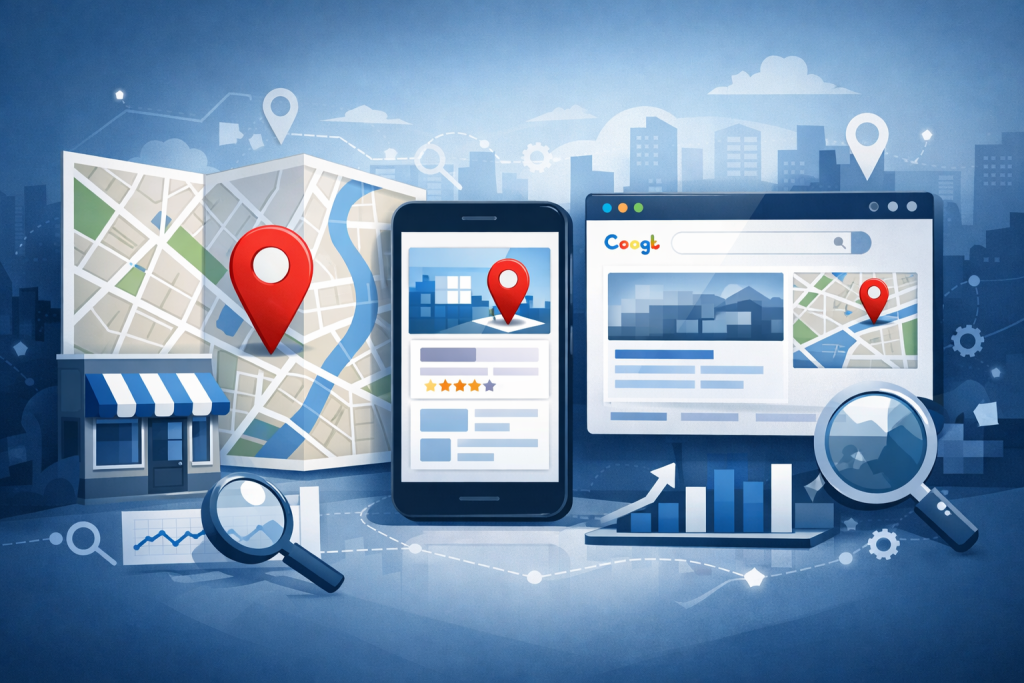 Spójne połączenie strony firmy, Profilu Firmy w Google i lokalnej oferty usługowej