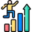 Ikona wykresu wzrostu z postacią wskazującą na górę.